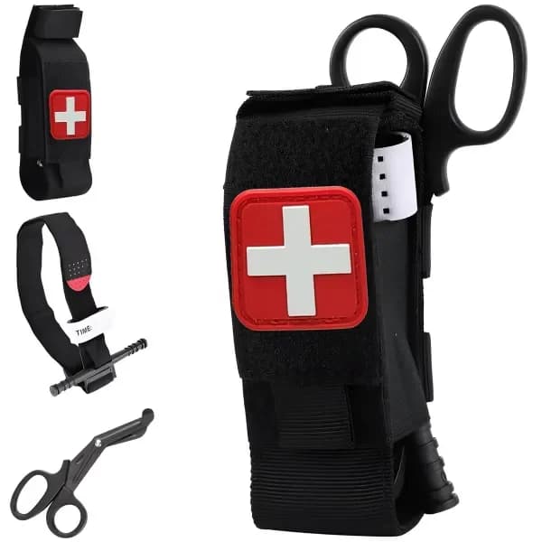 Kit de Control de Sangrado Táctico: Torniquete + Porta Sistema MOLLE + Tijera